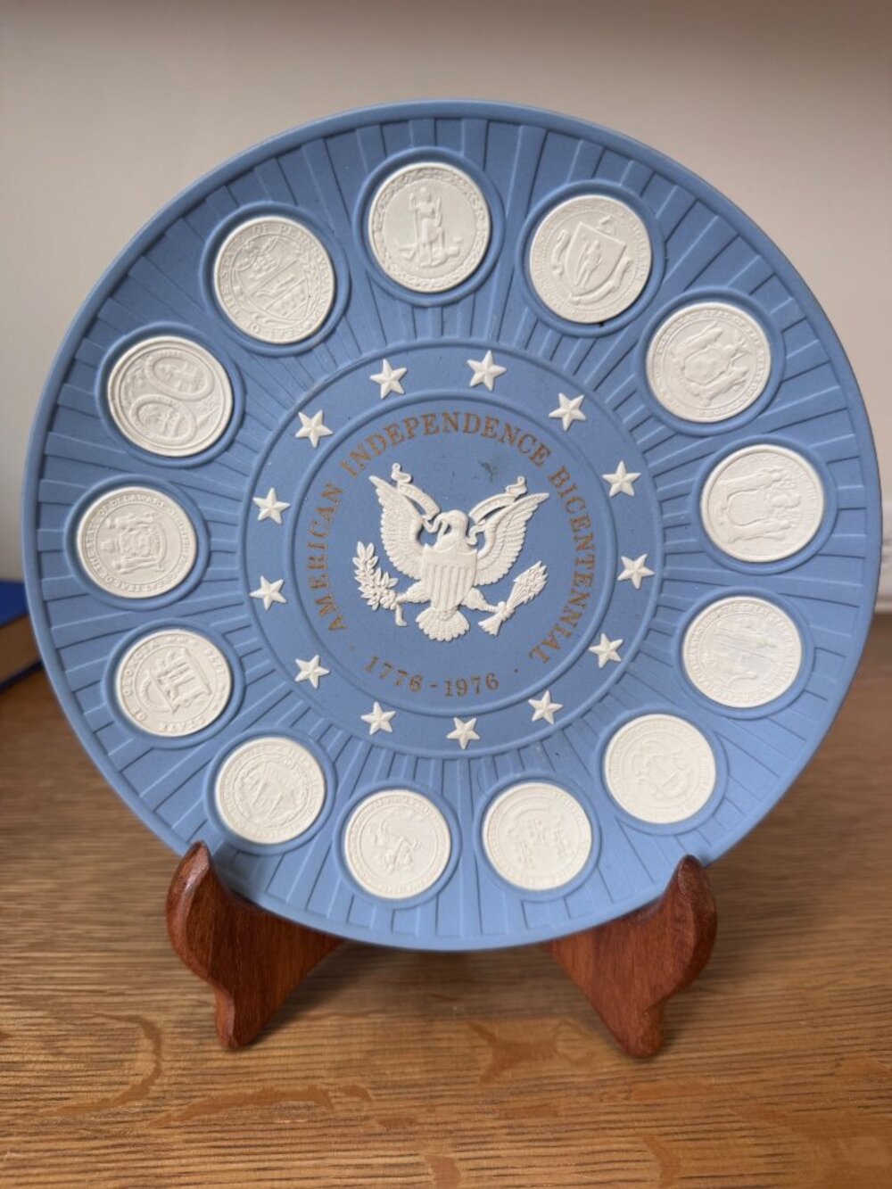 Wedgwood Jasperware American Bicentennial Plate 1976 Blue White 8” England 13 Co